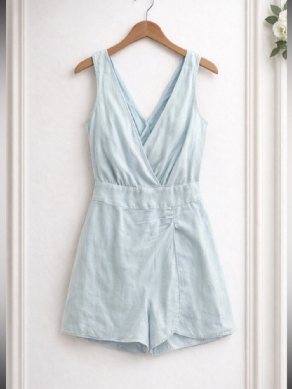 Zara Pale Blue Sleeveless Wrap Romper
